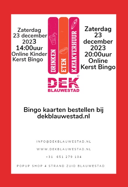 Kerst bij DEK Blauwestad. Bestel bingo kaarten voor de Online Bingo op 23 december 2023 bestellen bij dekblauwestad