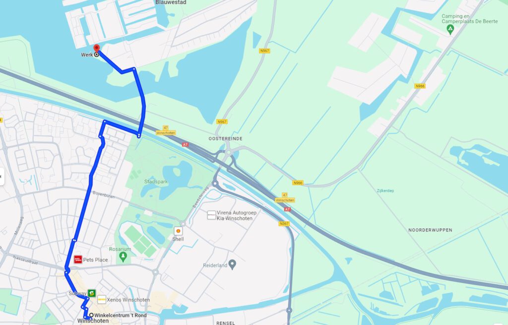 Fietsroute naar Strand Zuid over De Pieter Smit brug Kayakverhuur DEK Blauwestad