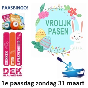 paasbingo DEK Blauwestad zondag 1e paasdag 31 maart 2024 terras DEK Blauwestad en Online