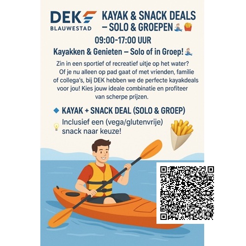 Kayak & Snack Deals – Solo & Groepen kayakbootverhuur DEK Blauwestad Oldambtmeer Groningen Nederland