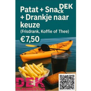 Patat + Snack + Drankje naar keuze (Frisdrank, Koffie of Thee) Kayakbootverhuurhuren DEK Blauwestad Strand Zuid Oldambtmeer Groningen Nederland