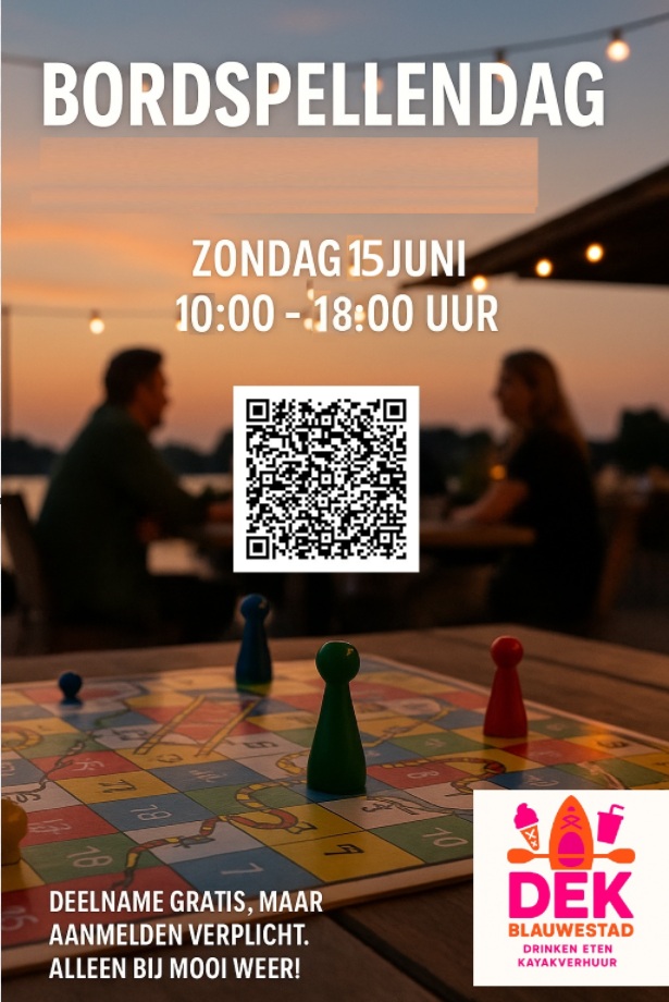 Bordspellendag zondag 15 juni 2025 Kayakverhuur DEK Blauwestad Strand Zuid Oldambtmeer Groningen Nederland