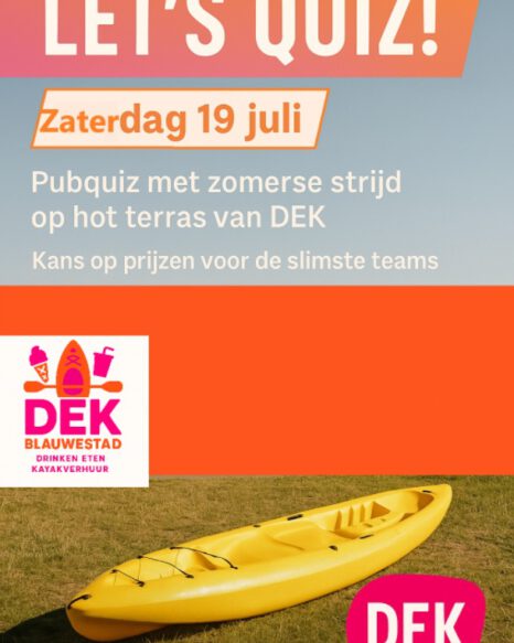 Quizavond zaterdag 19 juli 2025 terras Kayakverhuur DEK Blauwestad, Strand Zuid Oldambtmeer Groningen Nederland