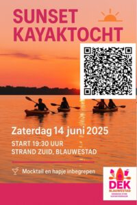 Sunset Kayak tocht zaterdagavond 14 juni 2025 Kayakverhuur DEK Blauwestad oldambt Groningen nederland QR