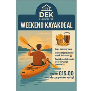 Weekend Kayakdeal zaterdagdag zondag kayakboothuren Blauwestad Oldambtmeer Zin in avontuur krijg je de kans om lekker het water op te gaan en daarna te genieten van een smakelijke snack