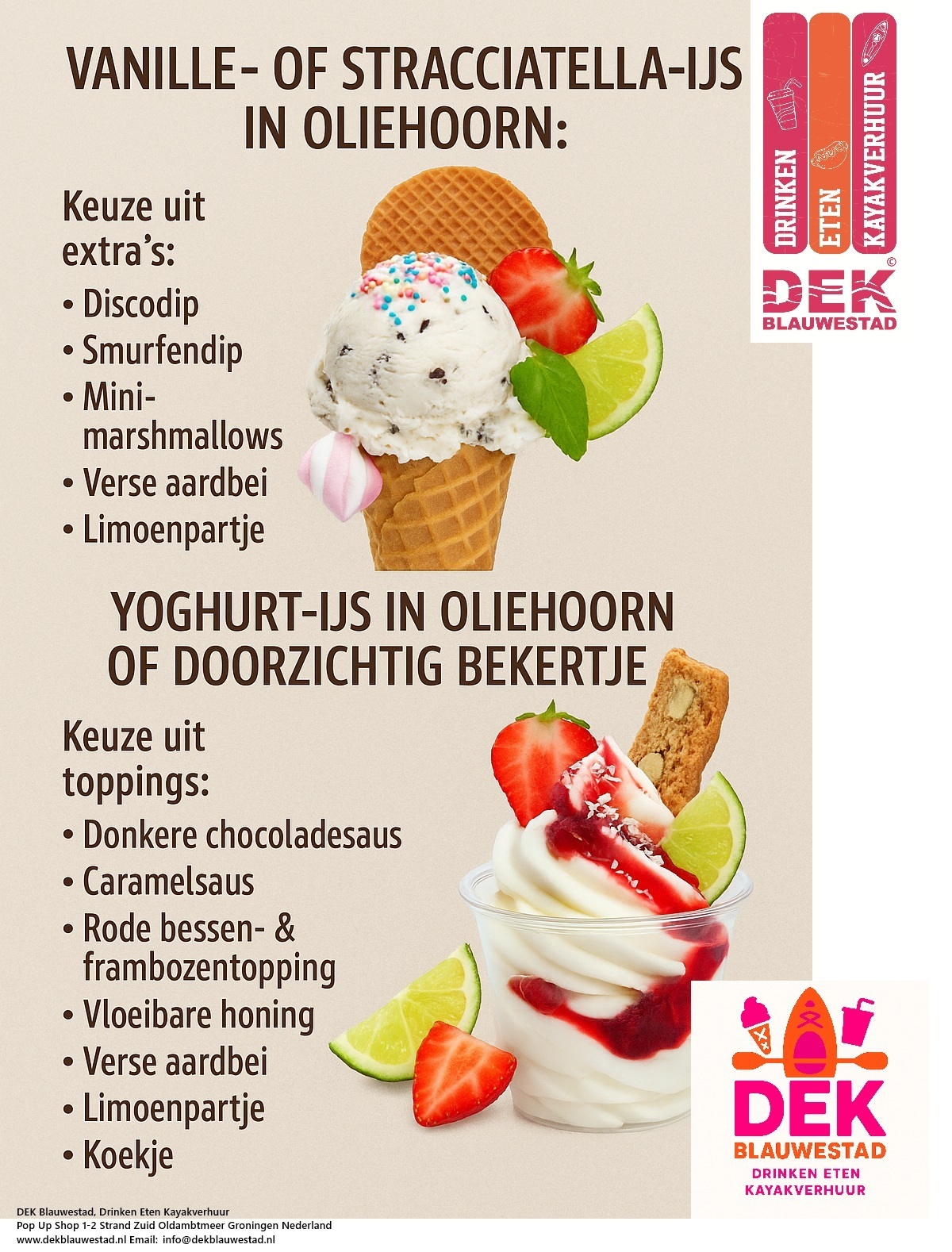 Zomerse Sneak Preview - Voorjaarsijsje bij DEK Kayakverhuur DEK Blauwestad Strand Zuid Oldambtmeer Groningen Nederland