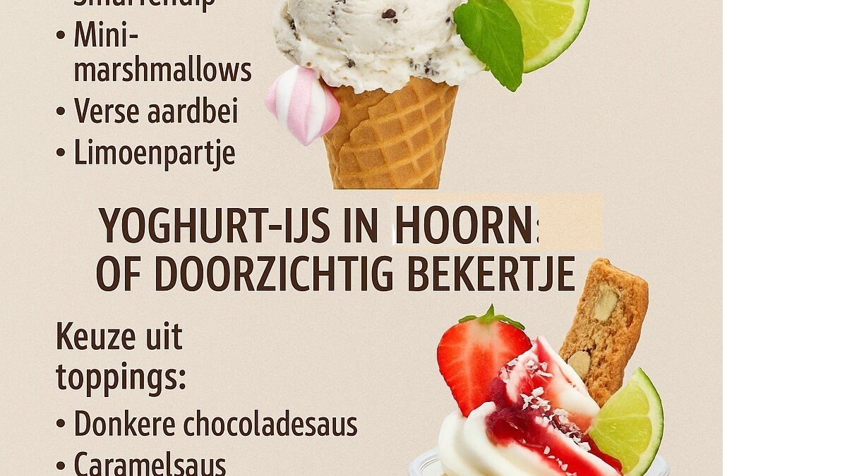 ambachtelijke Vanille of yoghurtijs in hoorntje of Stracciatella bij Kayakverhuur DEK Blauwestad Oldambtmeer Groningen Nederland