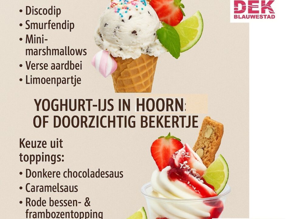 ambachtelijke Vanille of yoghurtijs in hoorntje of Stracciatella bij Kayakverhuur DEK Blauwestad Oldambtmeer Groningen Nederland