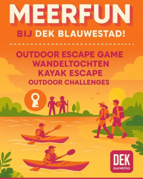 Ontdek MeerFun bij DEK Blauwestad Outdoor Escape Game Wandeltochten Kayak Escape Outdoor Challenge Oldambtmeer Groningen Nederland meerfun.dekblauwestad.nl