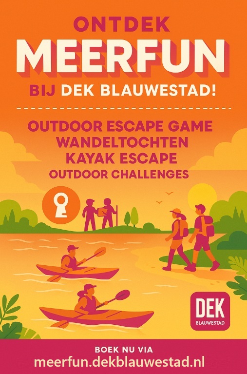 Ontdek MeerFun bij DEK Blauwestad Outdoor Escape Game Wandeltochten Kayak Escape Outdoor Challenge Oldambtmeer Groningen Nederland meerfun.dekblauwestad.nl