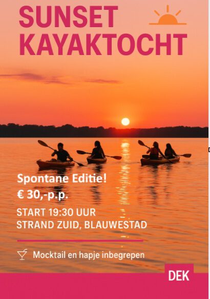 Sunset Kayaktocht - Spontane Editie 2025 Drinken Eten Kayakverhuur DEK Blauwestad Oldambt Groningen Nederland