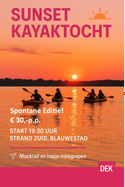 Sunset Kayaktocht - Spontane Editie 2025 Drinken Eten Kayakverhuur DEK Blauwestad Oldambt Groningen Nederland