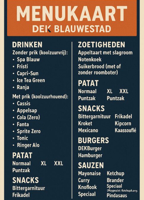 Eten DEK Blauwewestad Menukaart Drinken Eten Kayakverhuur DEK Blauwestad