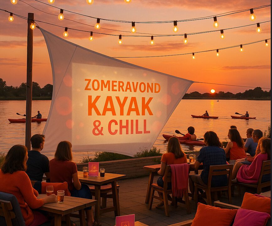 kayak & Chill bij Drinken Eten Kayakverhuur DEK Blauwestad Strand Zuid Oldambtmeer Groningen Nederland