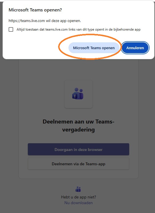 2. Klik op Microsoft teams openen