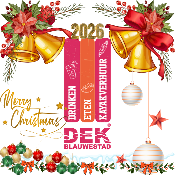 Fijne kerstdagen gelukkig 2026 nieuwjaar Drinken Eten Kayakverhuur DEK Blauwestad Groningen Nederland