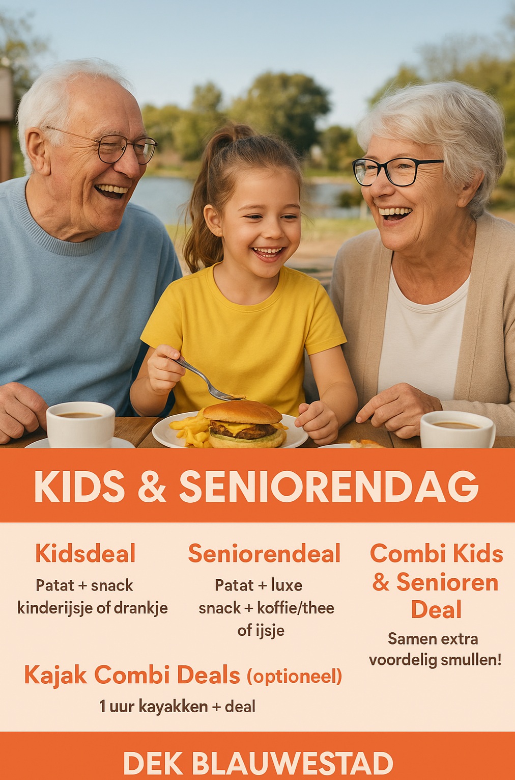Kids & Seniorendag kidsdeal seniorendeal combi kids senioren deal kajyak combi deal Drinken Eten Kayakverhuur DEK Blauwestad Oldambtmeer Groningen Nederland