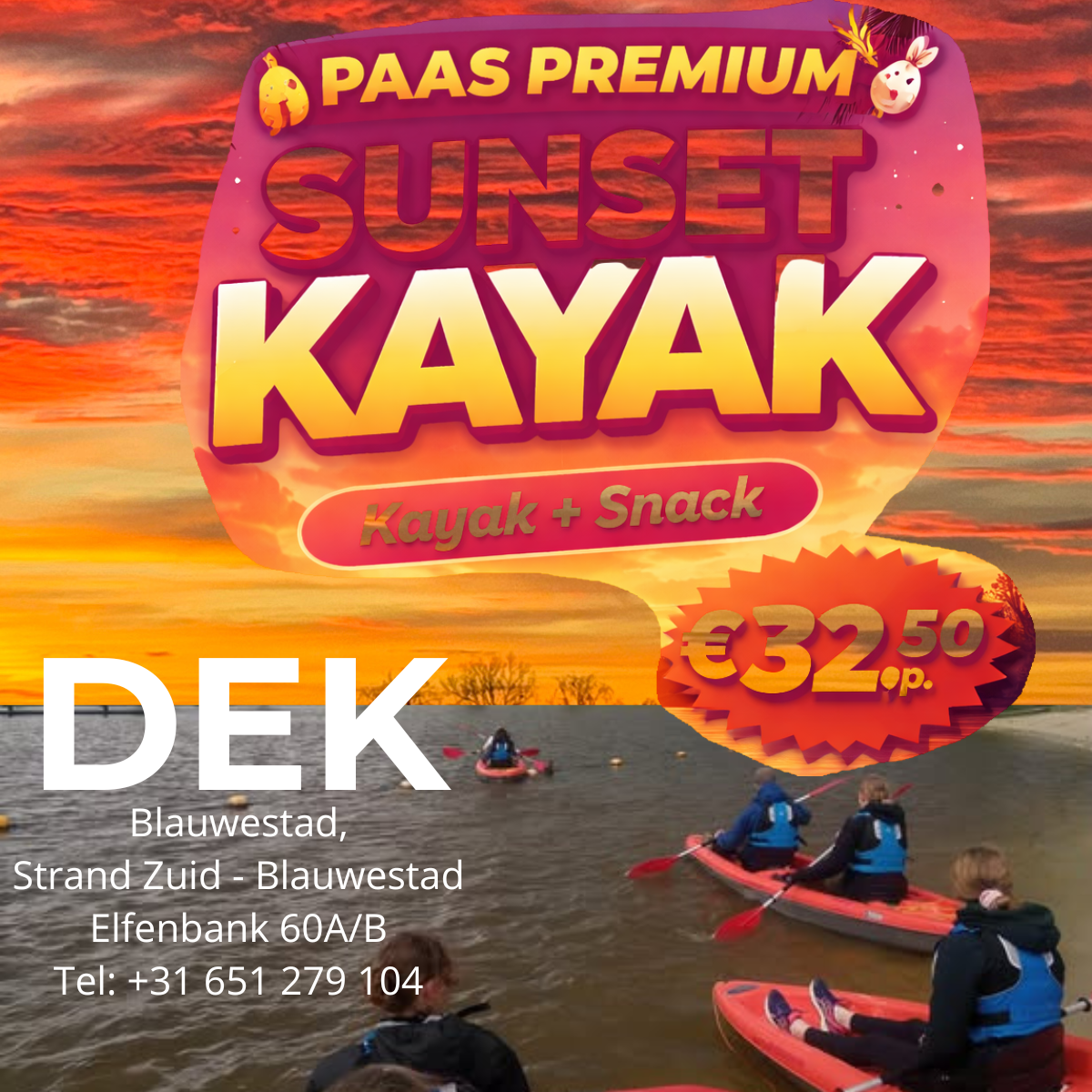 Paas Premium Sunset kayaktocht huren + Snack DEK Blauwestad Oldambtmeer Groningen Nederland