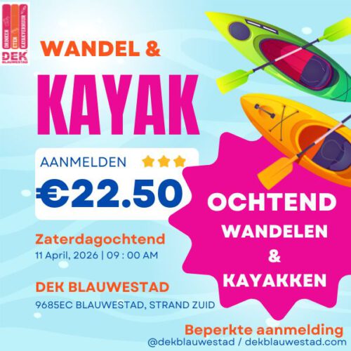 Wandel & Kayak bij Drinken Eten Kayakverhuur DEK Blauwestad Oldambtmeer Groningen Nederland