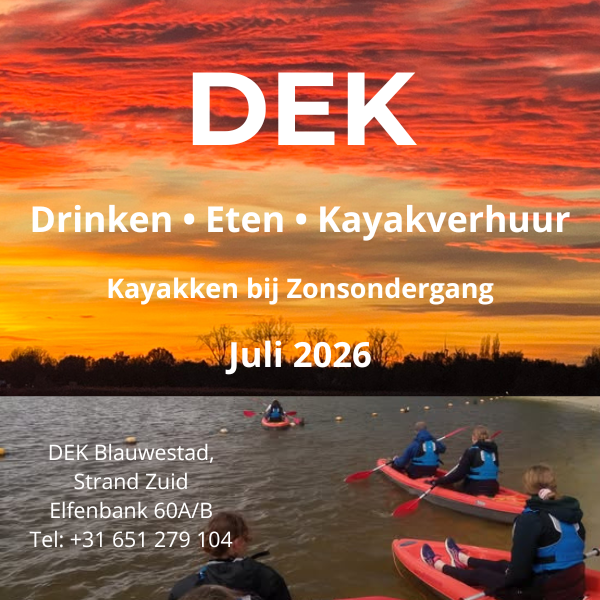 Reserveer Sunsetkayakbootverhuur Oldambtmeer Blauwestad Groningen bij DEK Blauwestad Strand Zuid Blauwestad Drinken Eten Kayakverhuur