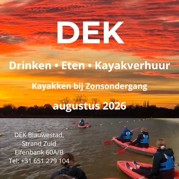Sunset Kayaktocht reserveren boeken reserveren augustus 2026 Kayakken bij zonsondergang boot verhuur Juli 2026 Drinken Eten Kayakverhuur DEK Blauwestad Oldambt Groningen Nederland