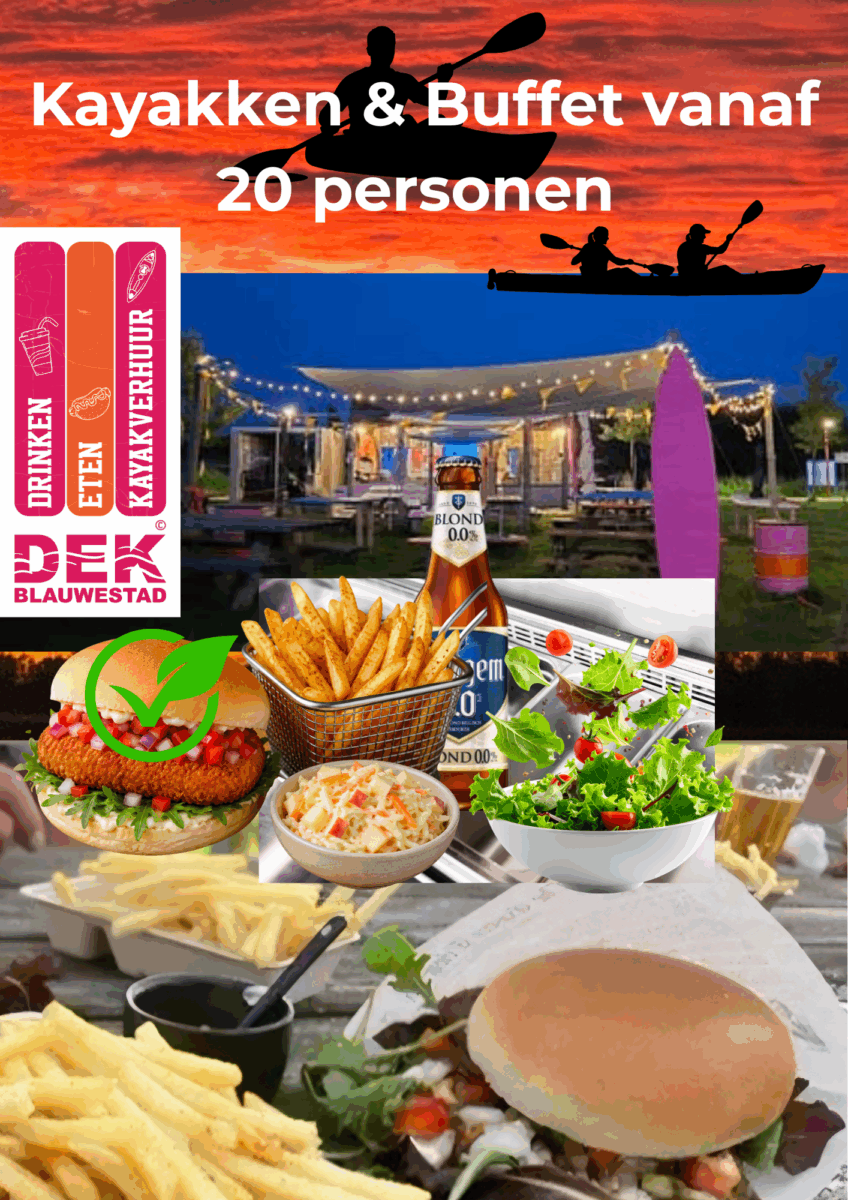 Kayakken & Buffet vanaf 20 personen bij Drinken Eten KayakSupverhuur DEK Blauwestad
