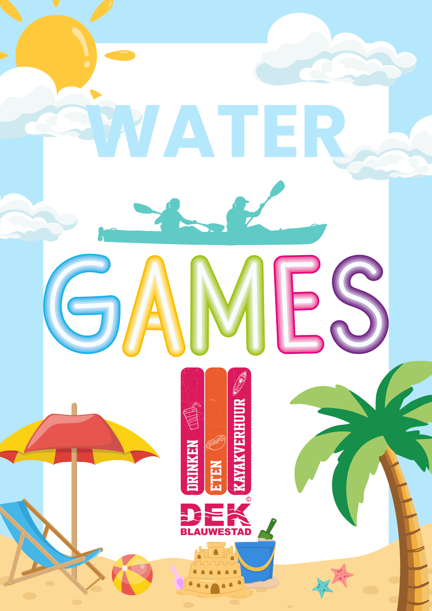 WATER GAMES bij Drinken Eten KayakbootSupverhuur DEK Blauwestad Strand Zuid Oldambtmeer Groningen Nederland