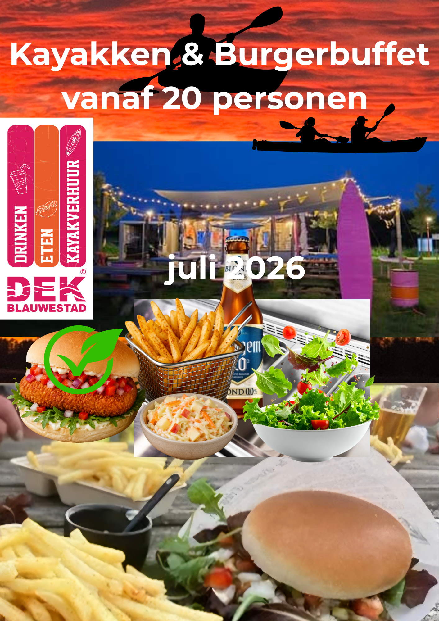 groepsuitje teamuitje familiedag Kayakken & Burgerbuffet vanaf 20 personen juli 2026 DEK Blauwestad Strand Zuid Oldambt Groningen Nederland