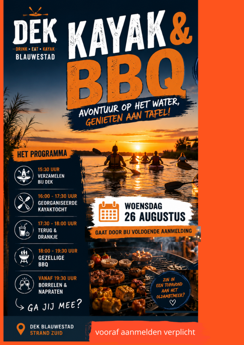 Kayak & BBQ DEK Drink Eat Kayak Blauwestad Groningen Nederland Oldambt