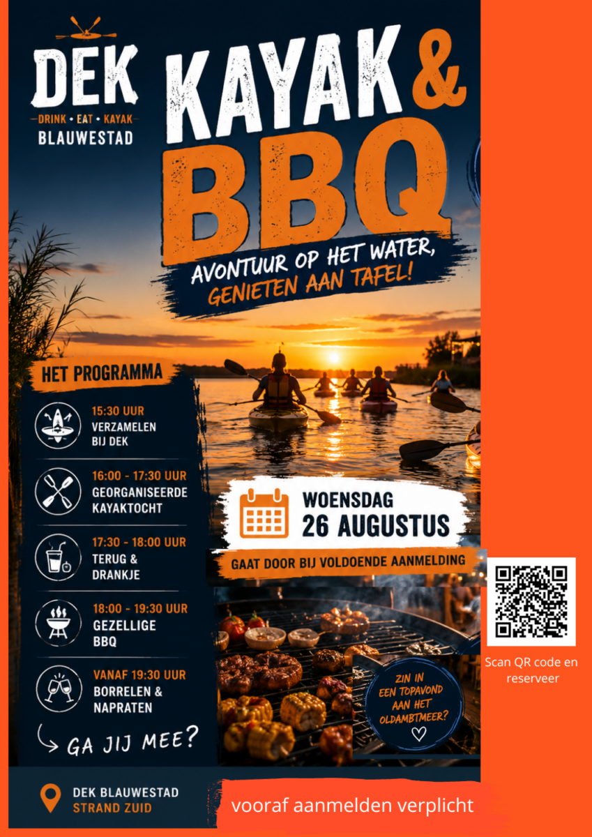 Kayak & BBQ DEK Drink Eat Kayak Blauwestad Groningen Nederland Oldambt QR