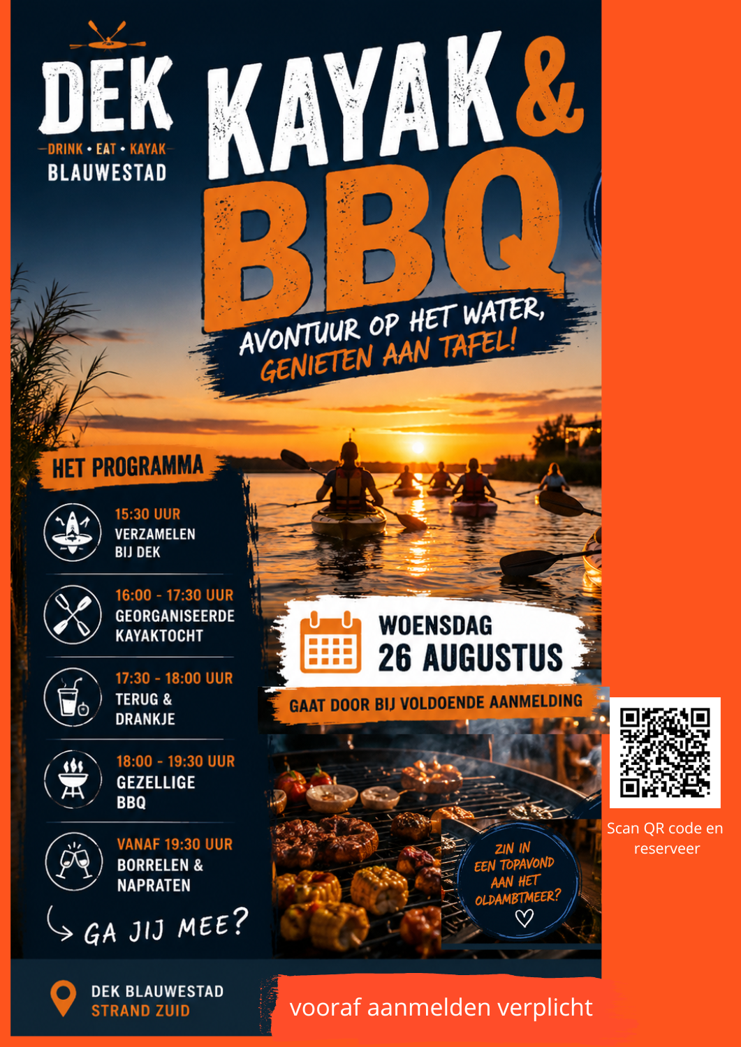 Kayak & BBQ DEK Drink Eat Kayak Blauwestad Groningen Nederland Oldambt QR